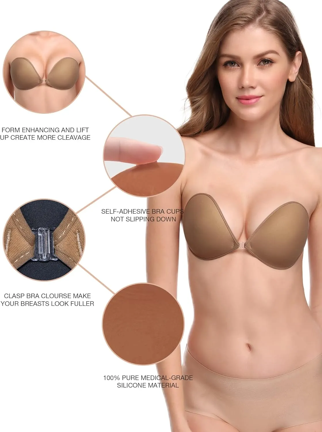 Wingslove Adhesive Bra Reusable Strapless Self Silicone Push-up Invisible Sticky Bras for Backless Dress