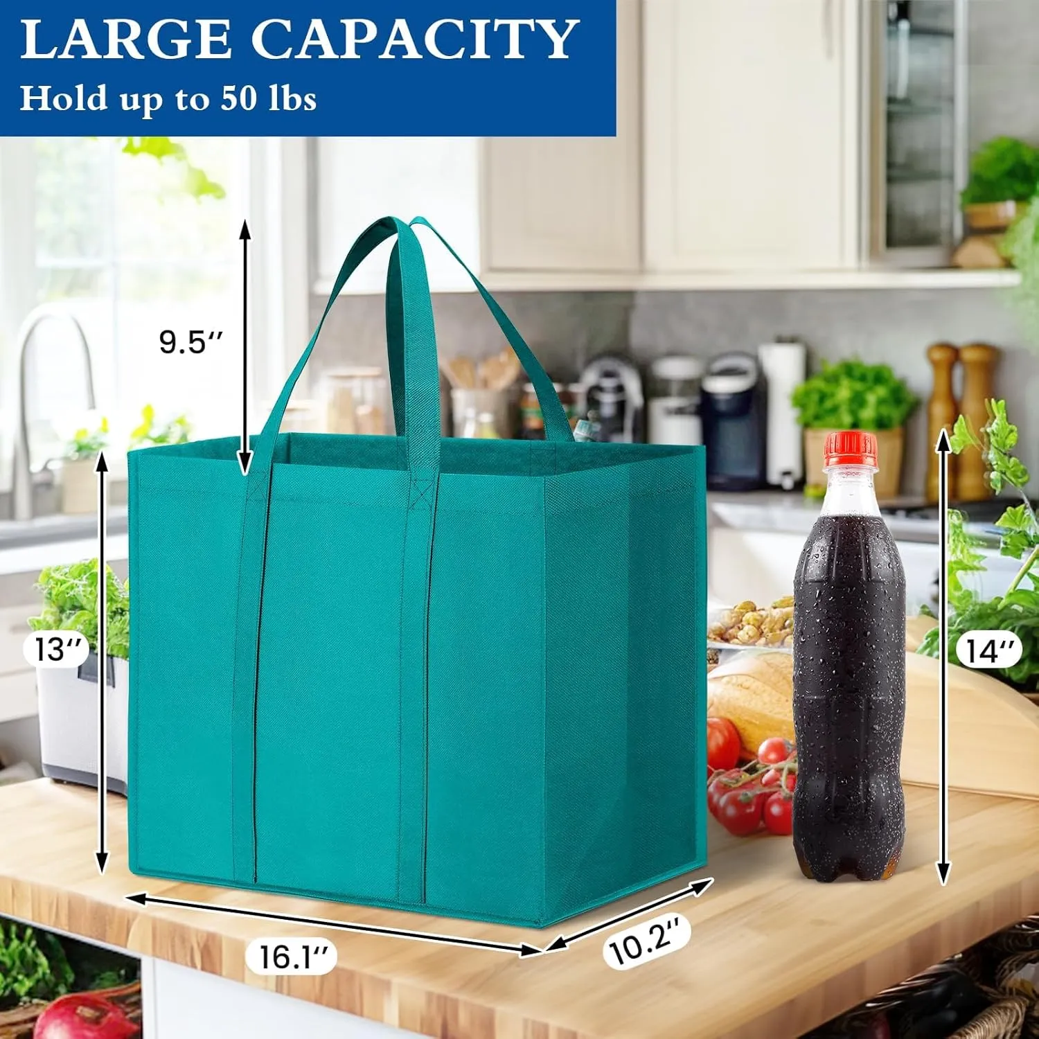 WISELIFE Reusable Grocery Shopping Bags 10 Pack Large Foldable Tote Bags Bulk, Eco Produce Bags with Long Handle for Shopping Groceries Clothes (New 5 Colors)