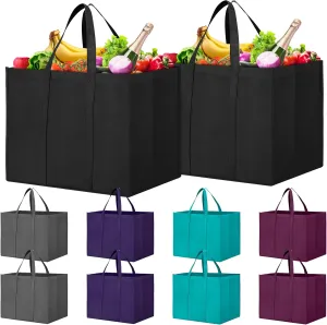 WISELIFE Reusable Grocery Shopping Bags 10 Pack Large Foldable Tote Bags Bulk, Eco Produce Bags with Long Handle for Shopping Groceries Clothes (New 5 Colors)