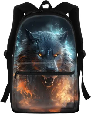 Wolf Fox Cool Animal Printed School Backpack for Boy Men Casual Lightweight Travel School Bags Daypack Knapsack,Anger Wolf