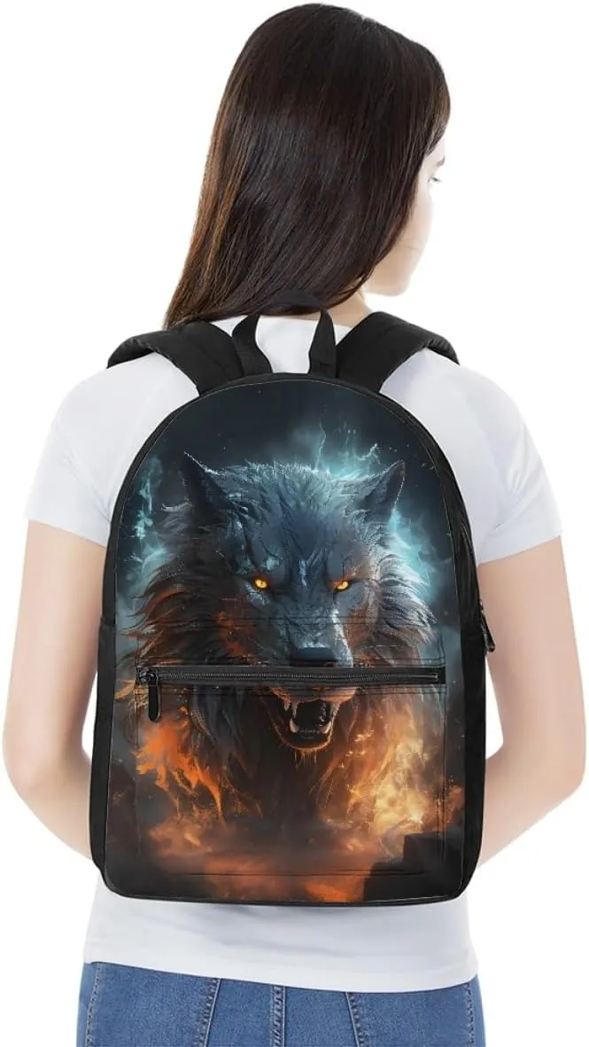 Wolf Fox Cool Animal Printed School Backpack for Boy Men Casual Lightweight Travel School Bags Daypack Knapsack,Anger Wolf