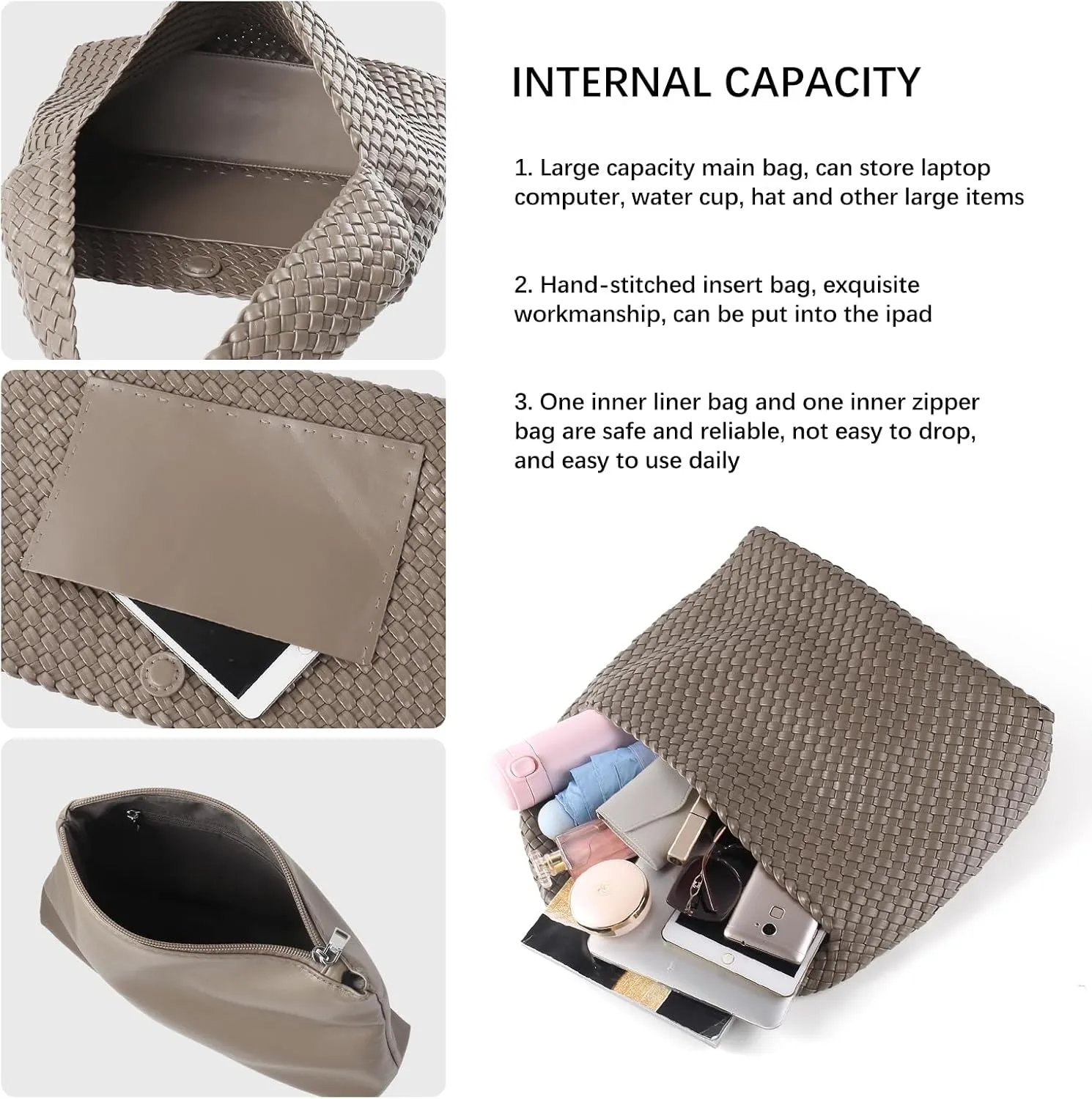 Women Vegan Leather Handmade Tote Bag Large Shoulder Top-handle Bag All-Match Underarm Bag with Purse Beach Handbag