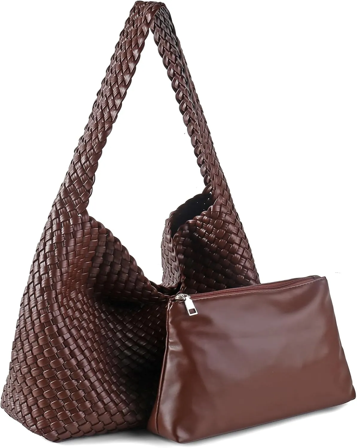 Women Vegan Leather Handmade Tote Bag Large Shoulder Top-handle Bag All-Match Underarm Bag with Purse Beach Handbag