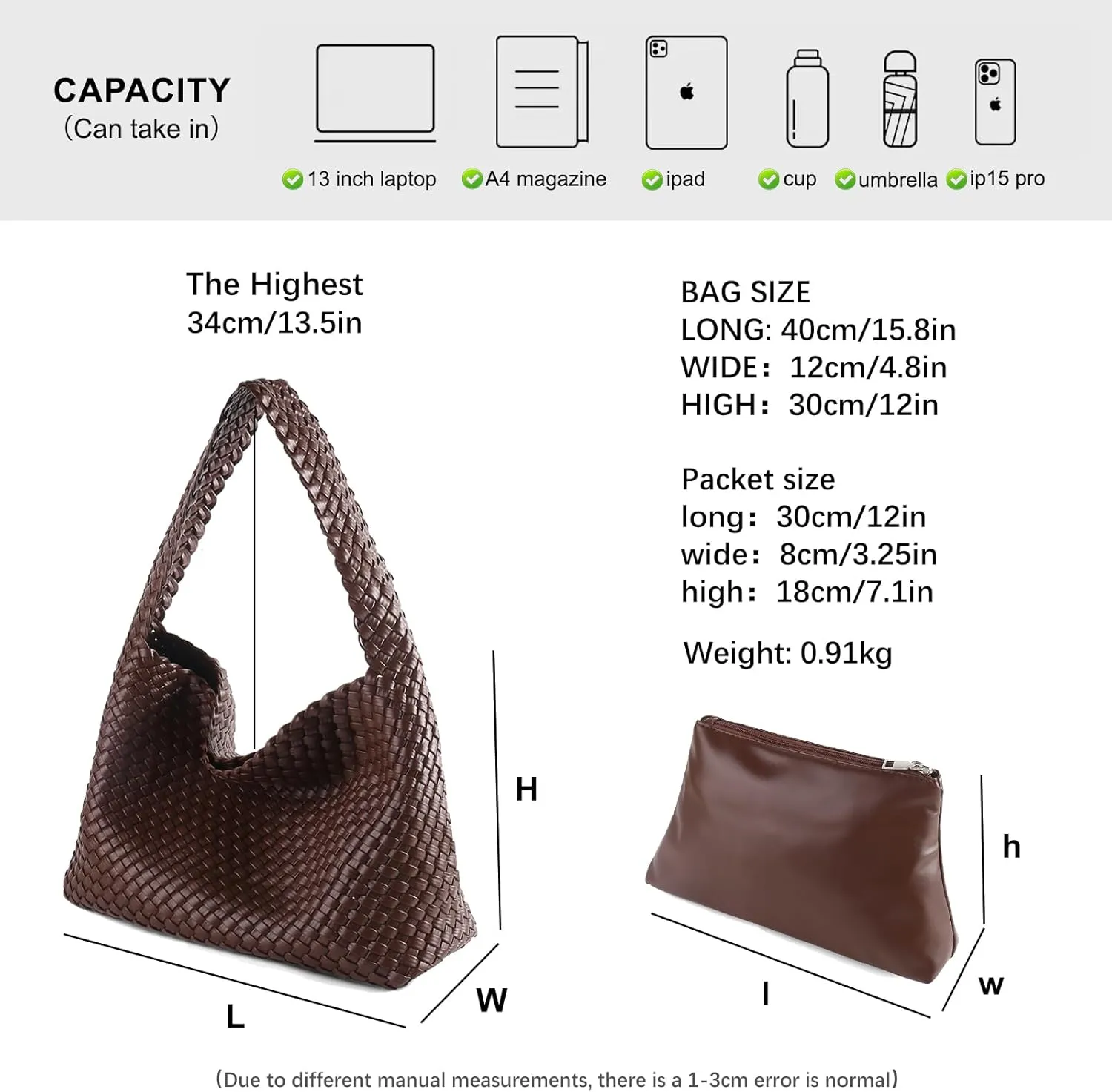 Women Vegan Leather Handmade Tote Bag Large Shoulder Top-handle Bag All-Match Underarm Bag with Purse Beach Handbag