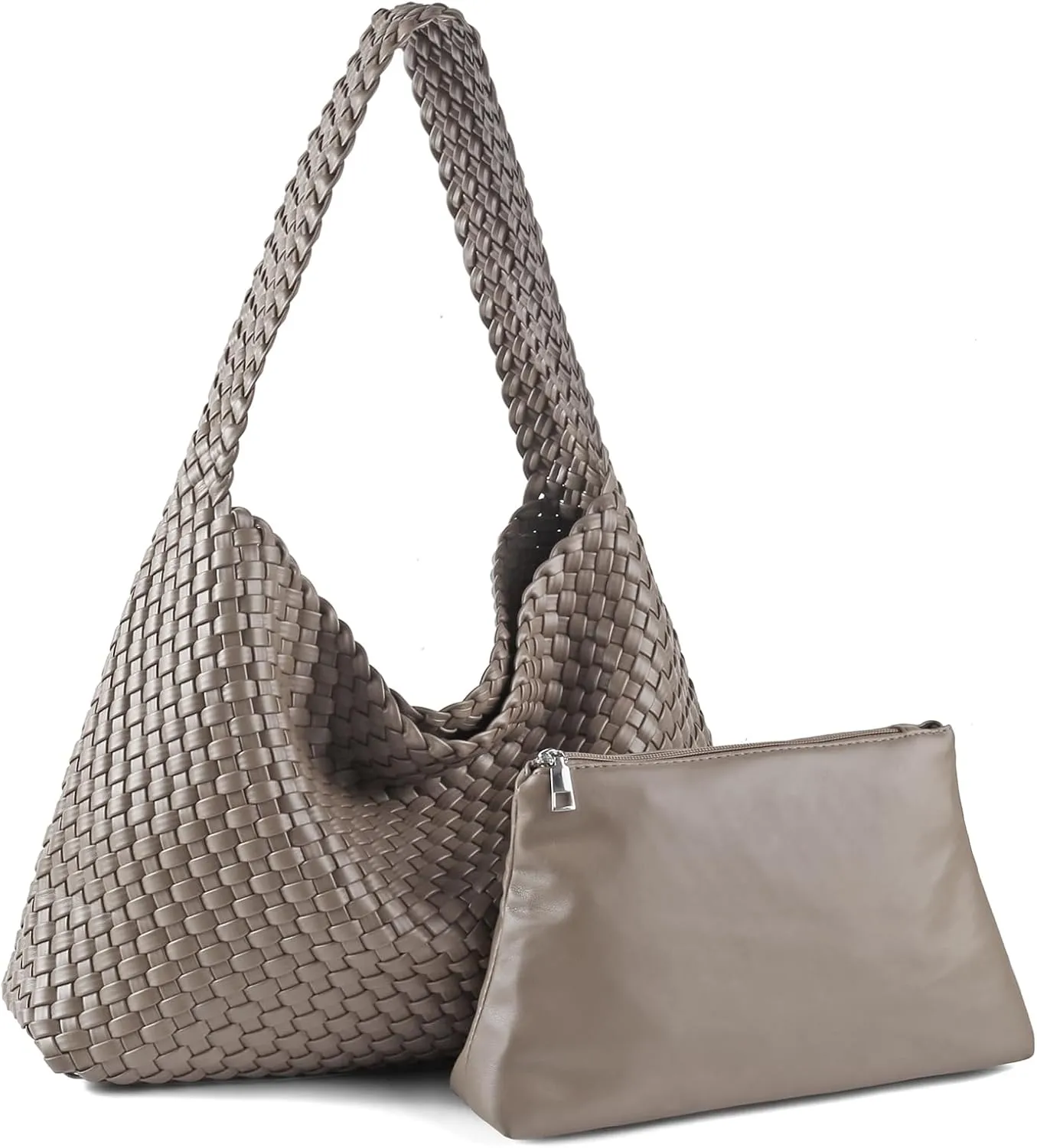 Women Vegan Leather Handmade Tote Bag Large Shoulder Top-handle Bag All-Match Underarm Bag with Purse Beach Handbag