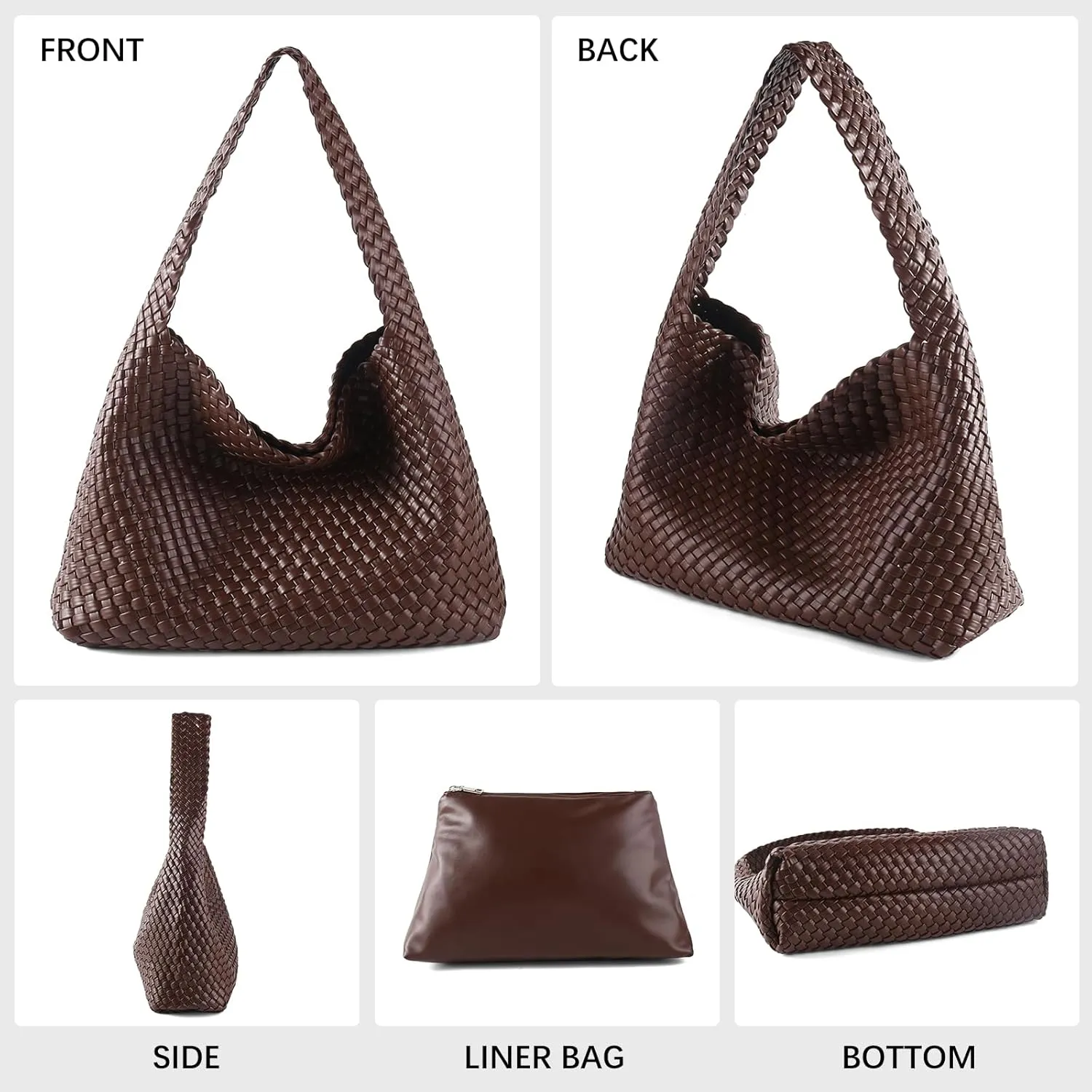 Women Vegan Leather Handmade Tote Bag Large Shoulder Top-handle Bag All-Match Underarm Bag with Purse Beach Handbag