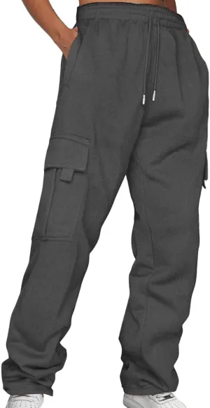 Women's Joggers Sweatpants Color Track Cuff Lace Up Workout Pants with Pocket Baggy Fleece Elastic Women’s