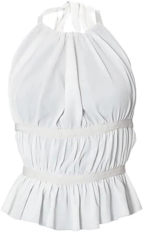 Women's Patchwork Tie-Up Halter Backless Vest Ruffled Trim Sleeveless Summer Casual Beach Cover-Up