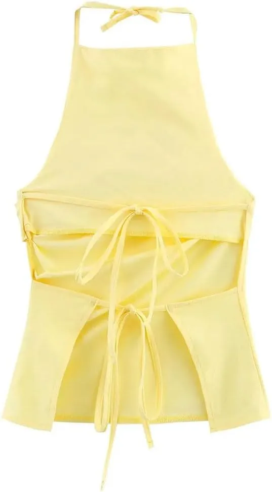 Women's Pleated Bow Lace-Up Halter Neck Open Back Slim Fit Solid Vest Holiday Spring Summer Beachwear