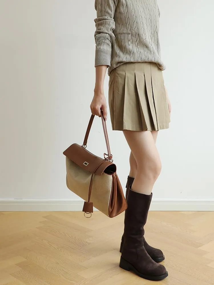 Women's Retro Canvas Large Capacity Handbag Totes Shoulder Crossbody Underarm Bag Hobo Buckle Pillow Bag Versatile Large