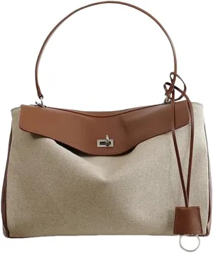 Women's Retro Canvas Large Capacity Handbag Totes Shoulder Crossbody Underarm Bag Hobo Buckle Pillow Bag Versatile Large