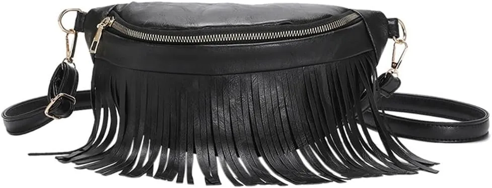 Womens Waist Bag Women Tassel Waist Bag Casual Vintage PU Leather Crossbody Bag for Travel