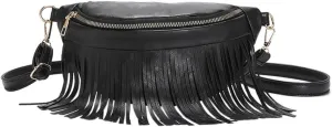 Womens Waist Bag Women Tassel Waist Bag Casual Vintage PU Leather Crossbody Bag for Travel