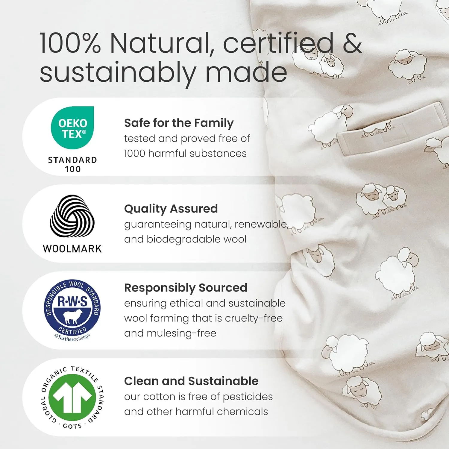 Woolino Toddler Sleeping Bag, 4 Season, Merino Wool and Organic Cotton Baby Wearable Blanket, 2-4 Years