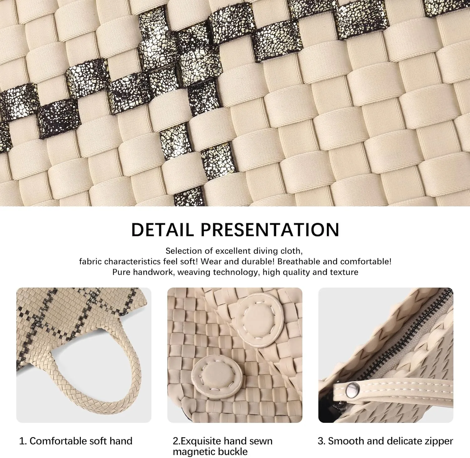 Woven Bag for Women, Large Neoprene Tote Bag Summer Beach Handbag Purse Retro Handmade Travel Shoulder Bag Set
