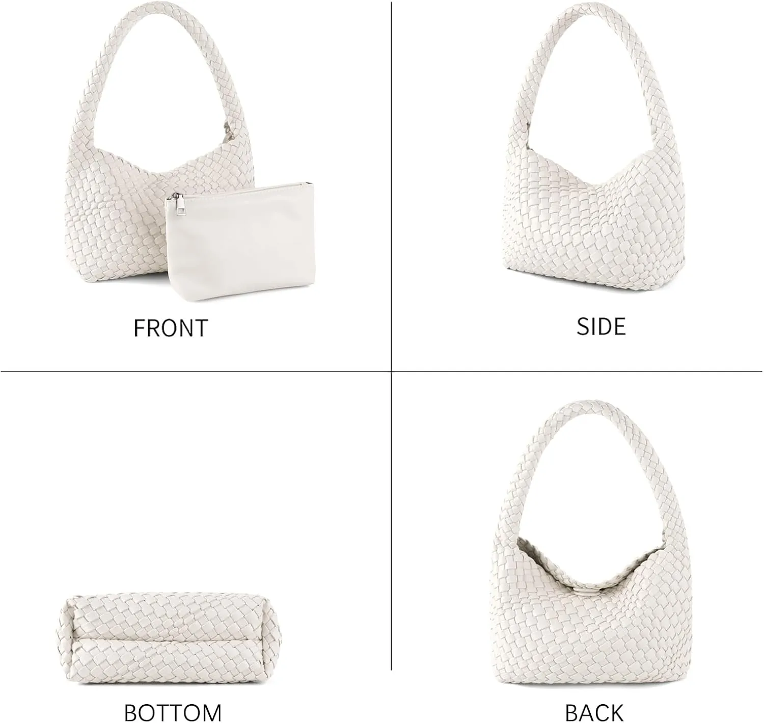 Woven Bag for Women, Vegan Leather Handbag and Purse Shoulder Bag Casual Retro Beach Totes Ladies Underarm Bag