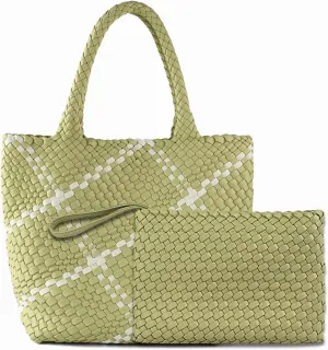 Woven Bag for Women Vegan Leather Tote Bag Large Summer Beach Travel Handbag and Clutch Retro Handmade Shoulder Bag