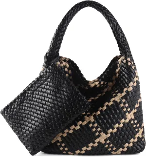 Woven Bag for Women Vegan Leather Tote Bag Large Summer Beach Travel Handbag and Purse Retro Handwoven Shoulder Bag