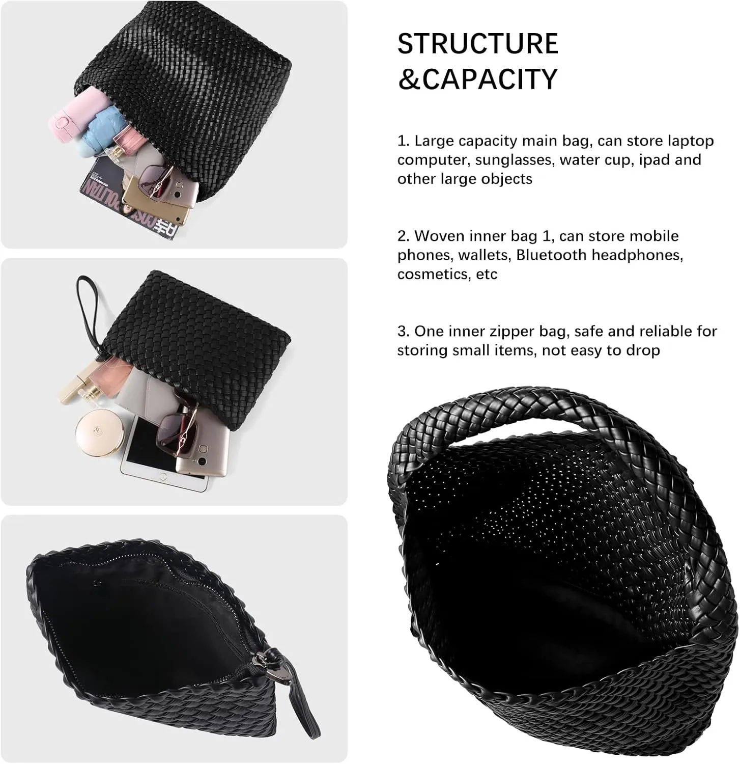 Woven Bag for Women Vegan Leather Tote Bag Large Summer Beach Travel Handbag and Purse Retro Handwoven Shoulder Bag