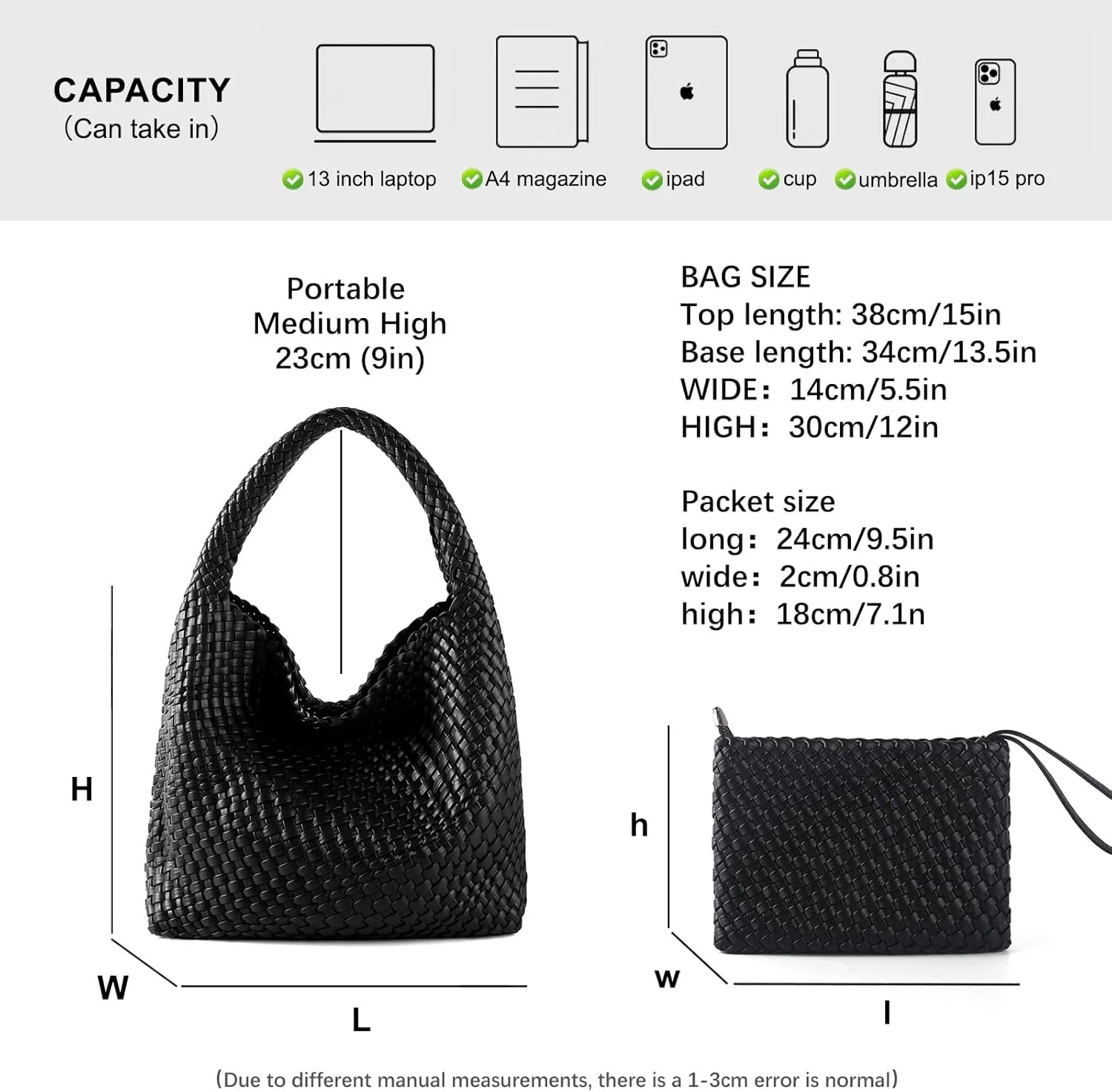 Woven Bag for Women Vegan Leather Tote Bag Large Summer Beach Travel Handbag and Purse Retro Handwoven Shoulder Bag