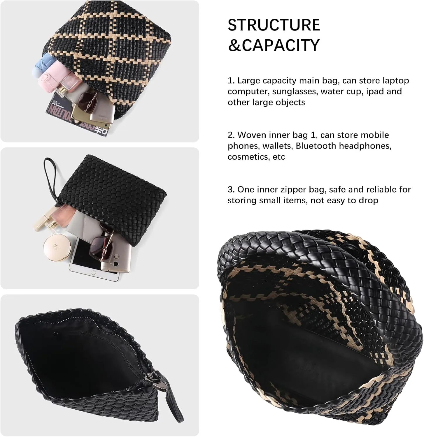 Woven Bag for Women Vegan Leather Tote Bag Large Summer Beach Travel Handbag and Purse Retro Handwoven Shoulder Bag