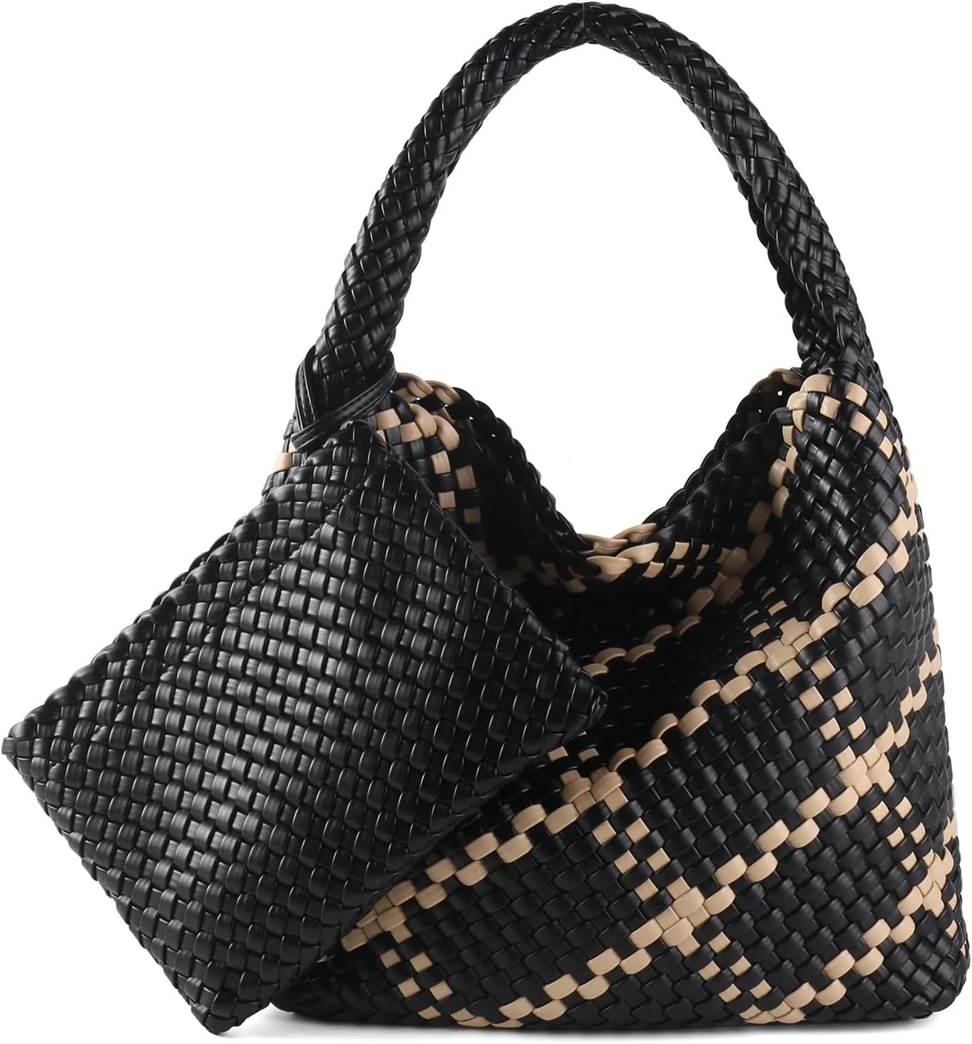 Woven Bag for Women Vegan Leather Tote Bag Large Summer Beach Travel Handbag and Purse Retro Handwoven Shoulder Bag