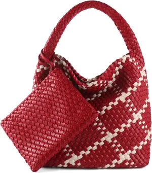 Woven Bag for Women Vegan Leather Tote Bag Large Summer Beach Travel Handbag and Purse Retro Handwoven Shoulder Bag