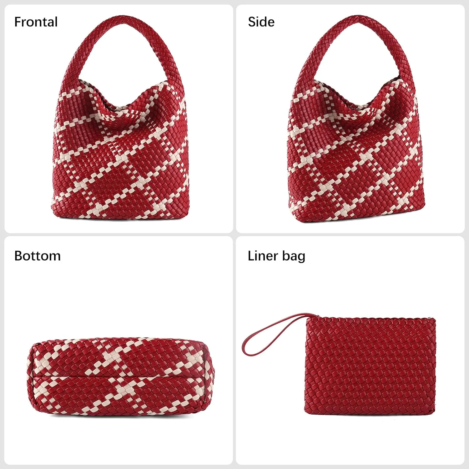 Woven Bag for Women Vegan Leather Tote Bag Large Summer Beach Travel Handbag and Purse Retro Handwoven Shoulder Bag
