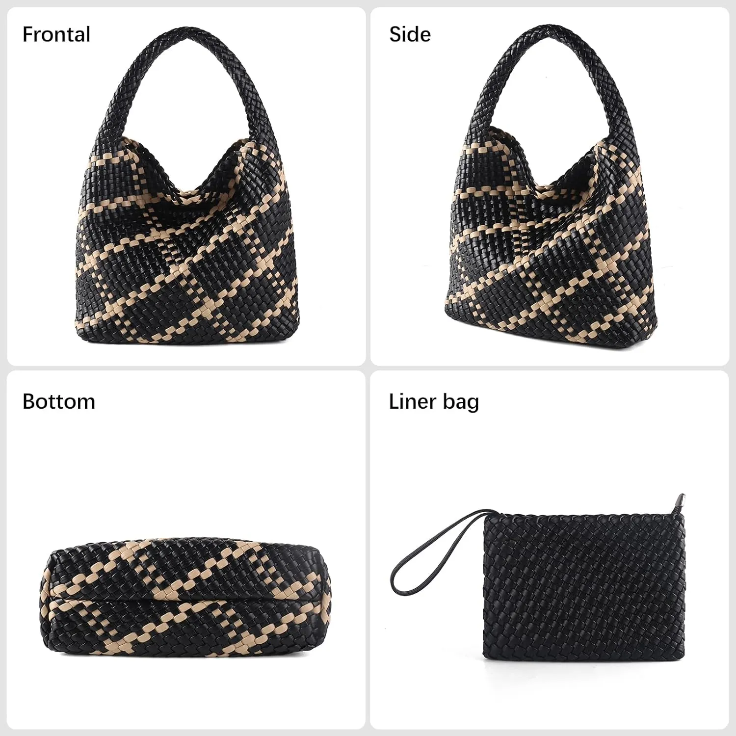 Woven Bag for Women Vegan Leather Tote Bag Large Summer Beach Travel Handbag and Purse Retro Handwoven Shoulder Bag