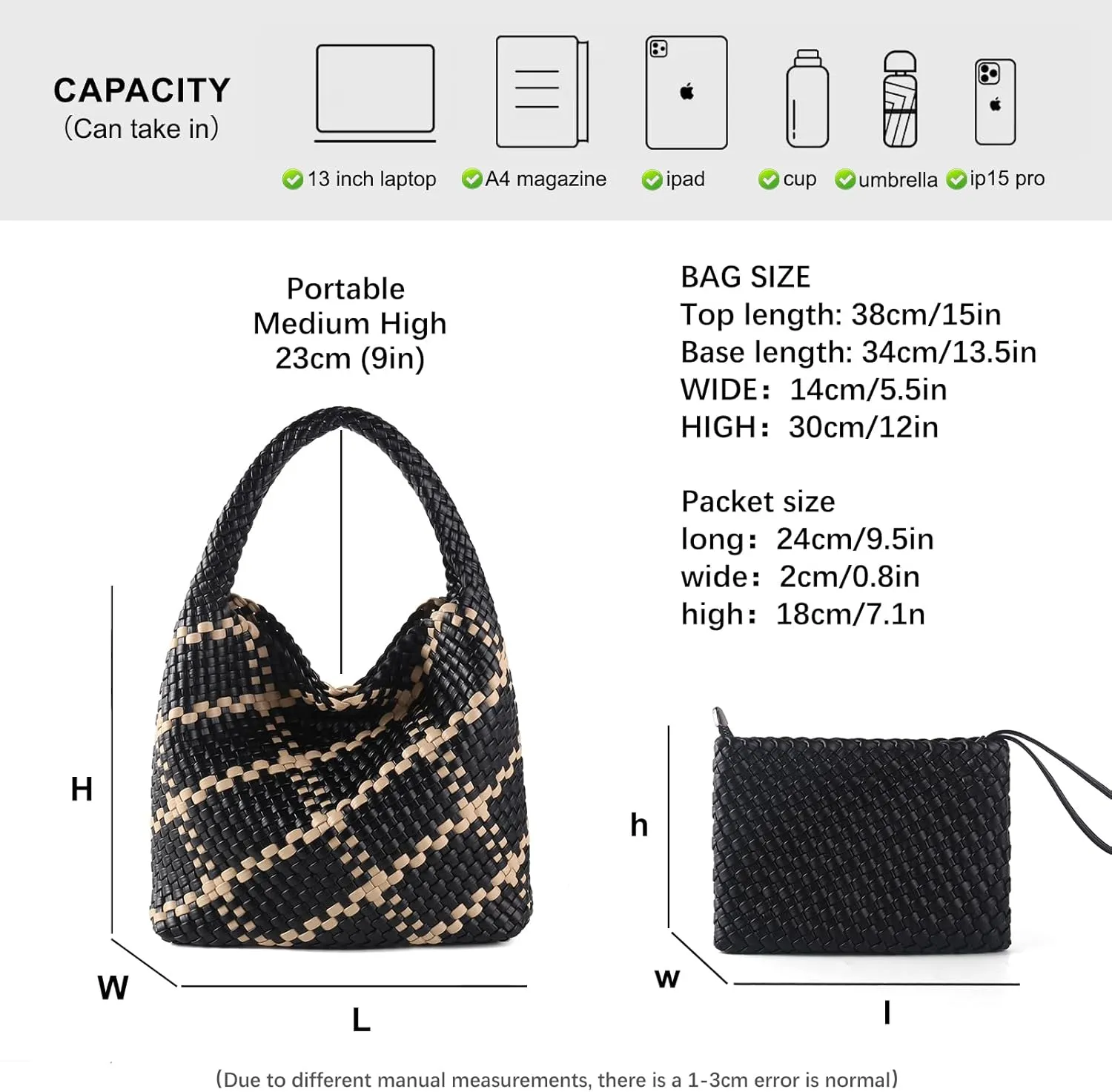 Woven Bag for Women Vegan Leather Tote Bag Large Summer Beach Travel Handbag and Purse Retro Handwoven Shoulder Bag