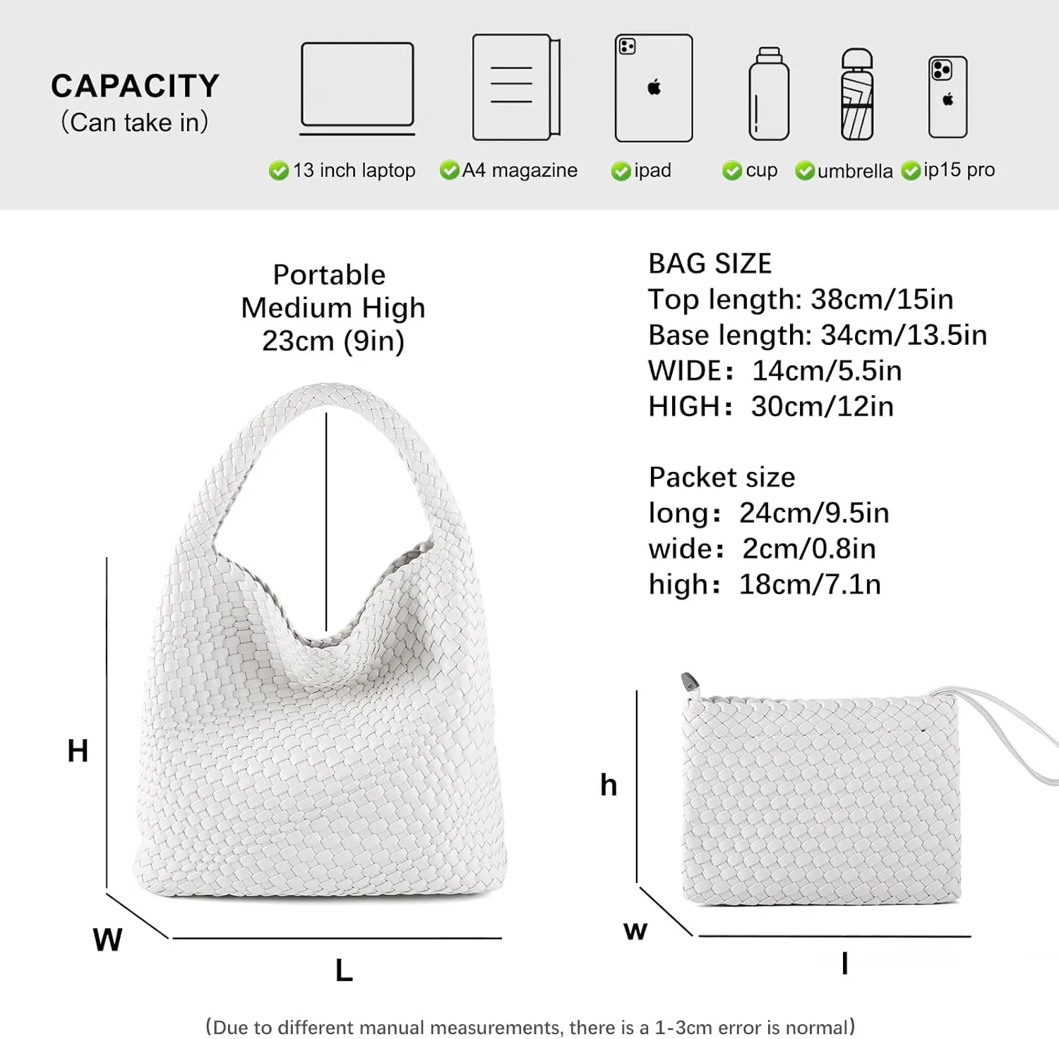 Woven Bag for Women Vegan Leather Tote Bag Large Summer Beach Travel Handbag and Purse Retro Handwoven Shoulder Bag