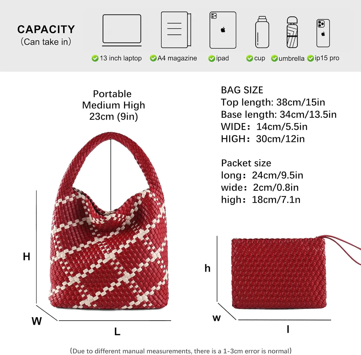Woven Bag for Women Vegan Leather Tote Bag Large Summer Beach Travel Handbag and Purse Retro Handwoven Shoulder Bag