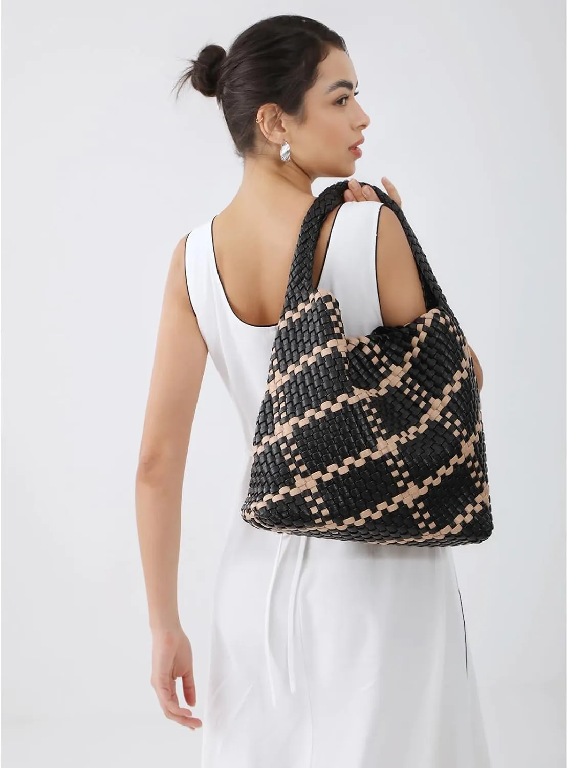 Woven Bag for Women Vegan Leather Tote Bag Large Summer Beach Travel Handbag and Purse Retro Handwoven Shoulder Bag