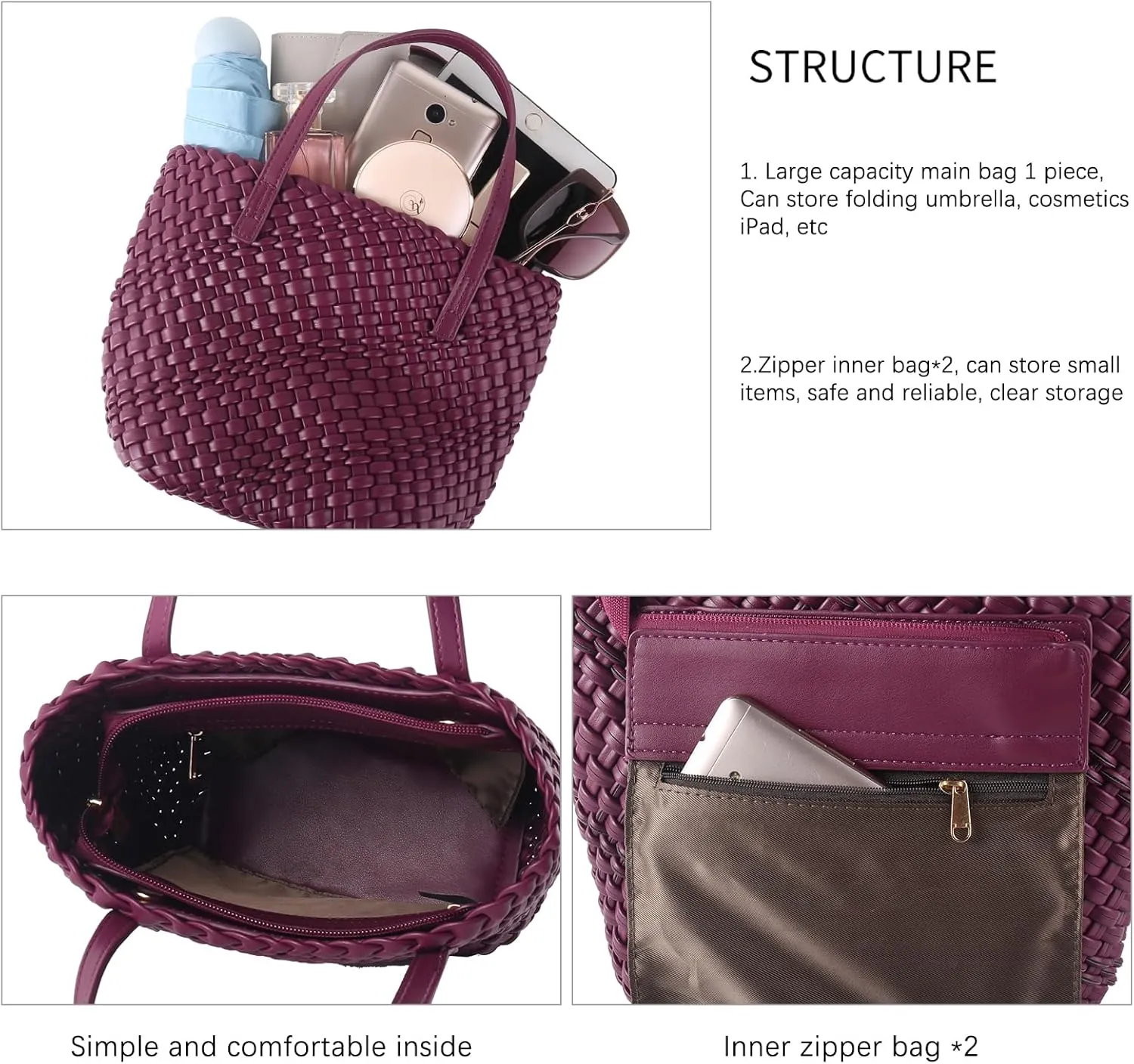 Woven Bags for Women Tote Hobo Shoulder Crossbody Bags PU Leather Handwoven Purse Summer Beach Travel Handbag