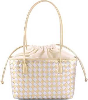 Woven handbags for women Vegan Leather Shoulder Handbags - Fashion Summer Beach Tote Bags - Large Travel Totes