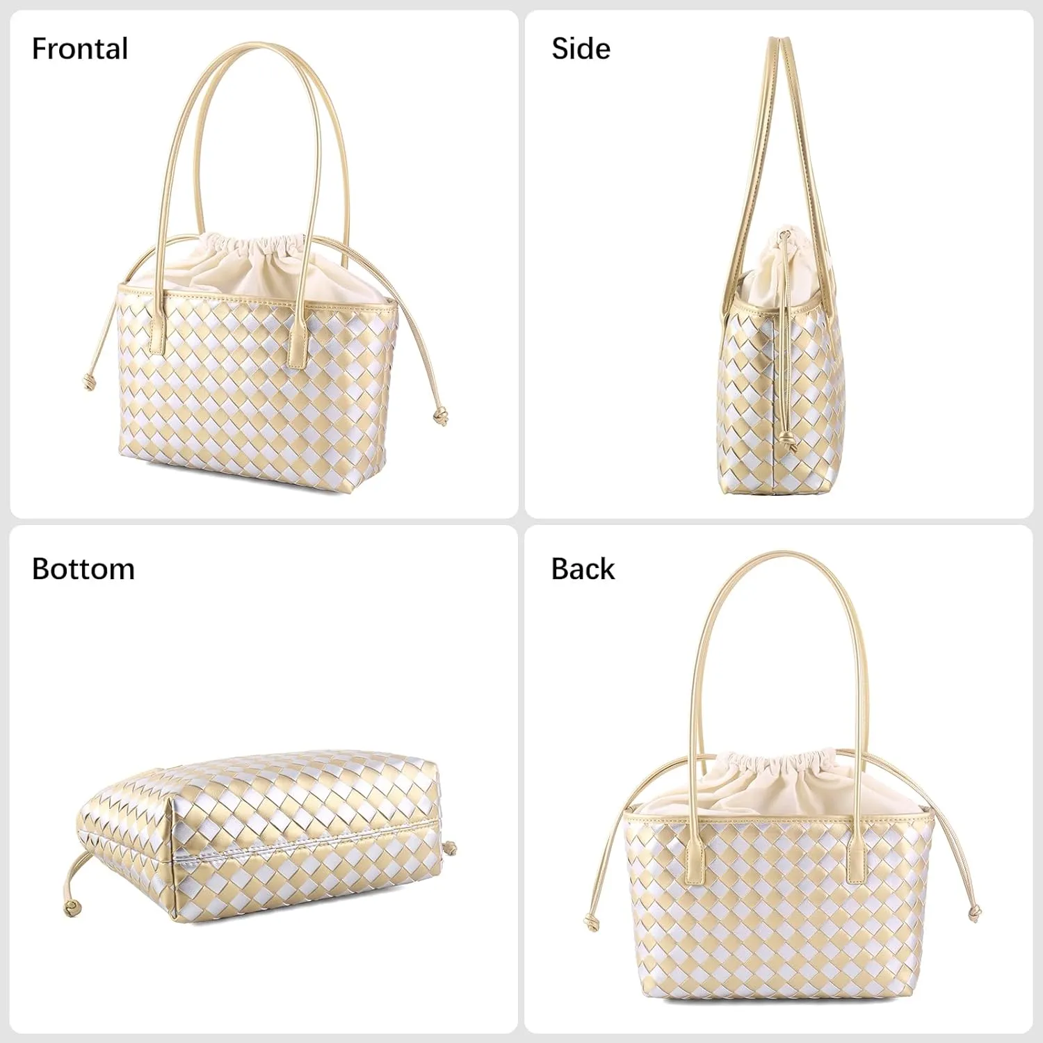 Woven handbags for women Vegan Leather Shoulder Handbags - Fashion Summer Beach Tote Bags - Large Travel Totes