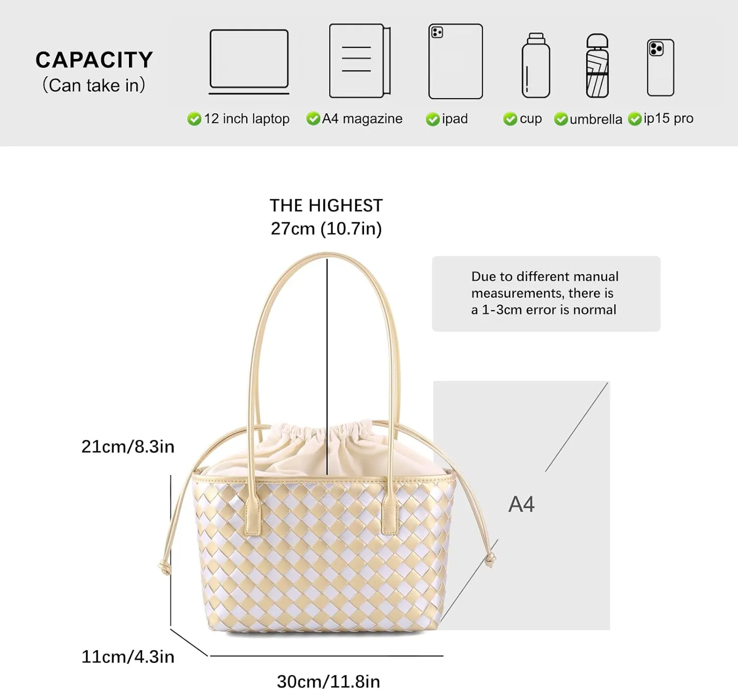 Woven handbags for women Vegan Leather Shoulder Handbags - Fashion Summer Beach Tote Bags - Large Travel Totes