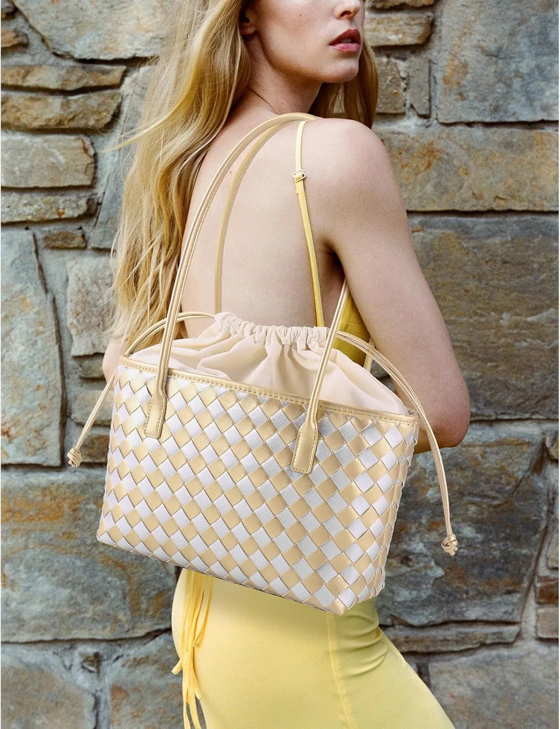 Woven handbags for women Vegan Leather Shoulder Handbags - Fashion Summer Beach Tote Bags - Large Travel Totes
