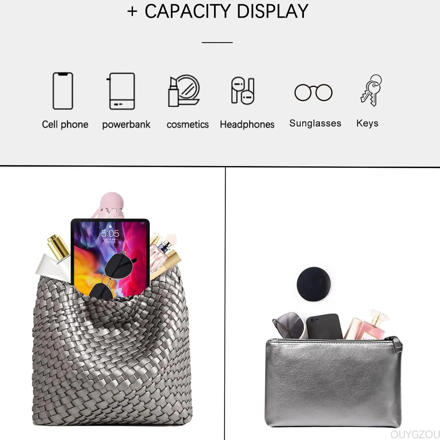 Woven Tote Bag For Women, Soft Foldable Top-Handle Wristlet Bag, Fashion Hobo Handbag, Composite Bag with Coin Purse