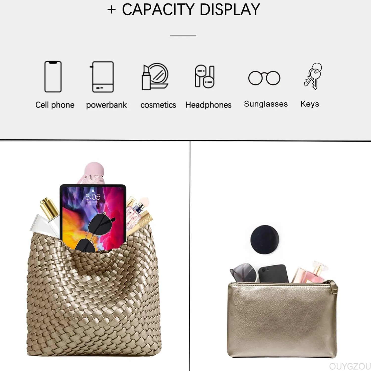 Woven Tote Bag For Women, Soft Foldable Top-Handle Wristlet Bag, Fashion Hobo Handbag, Composite Bag with Coin Purse