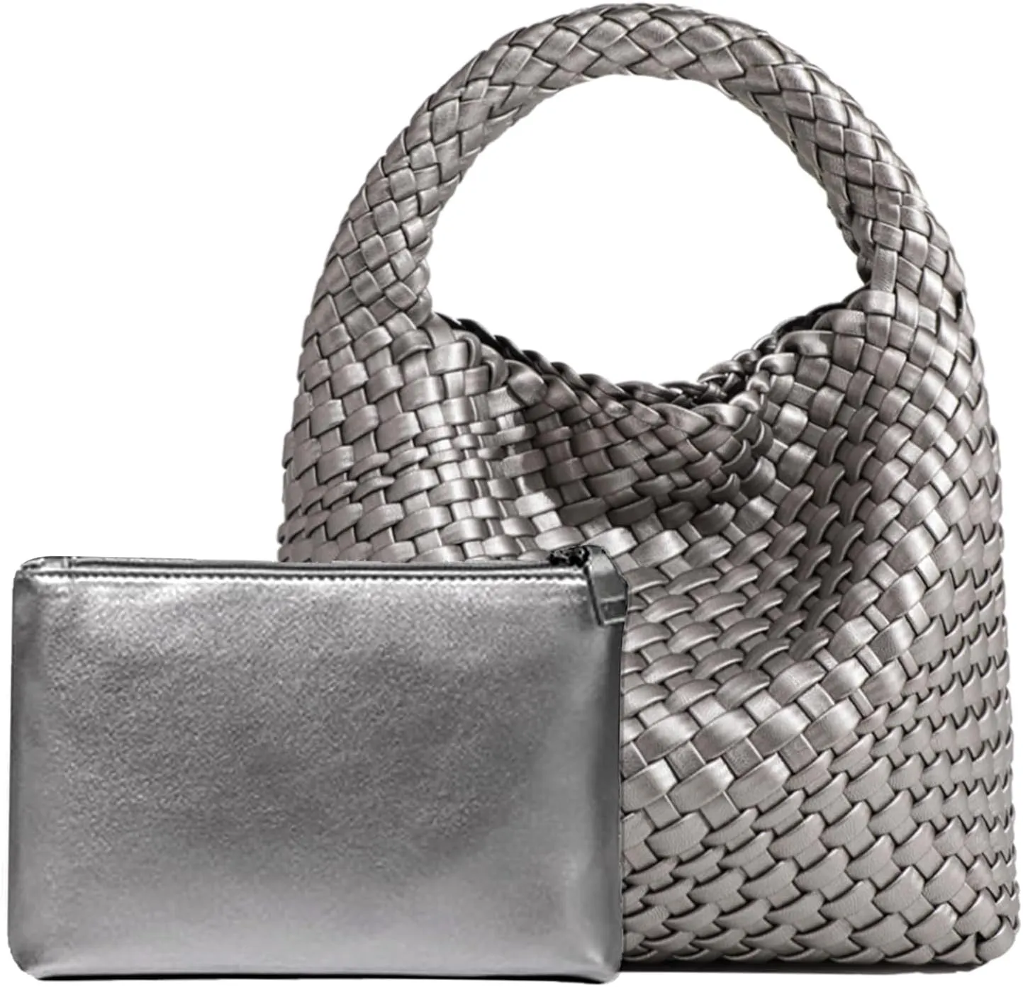 Woven Tote Bag For Women, Soft Foldable Top-Handle Wristlet Bag, Fashion Hobo Handbag, Composite Bag with Coin Purse