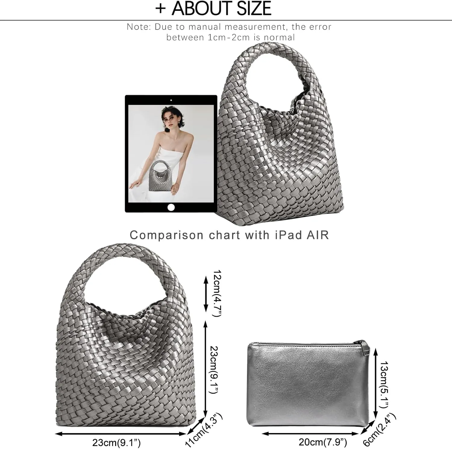 Woven Tote Bag For Women, Soft Foldable Top-Handle Wristlet Bag, Fashion Hobo Handbag, Composite Bag with Coin Purse