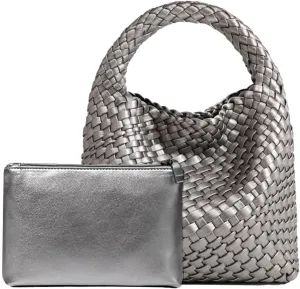 Woven Tote Bag For Women, Soft Foldable Top-Handle Wristlet Bag, Fashion Hobo Handbag, Composite Bag with Coin Purse