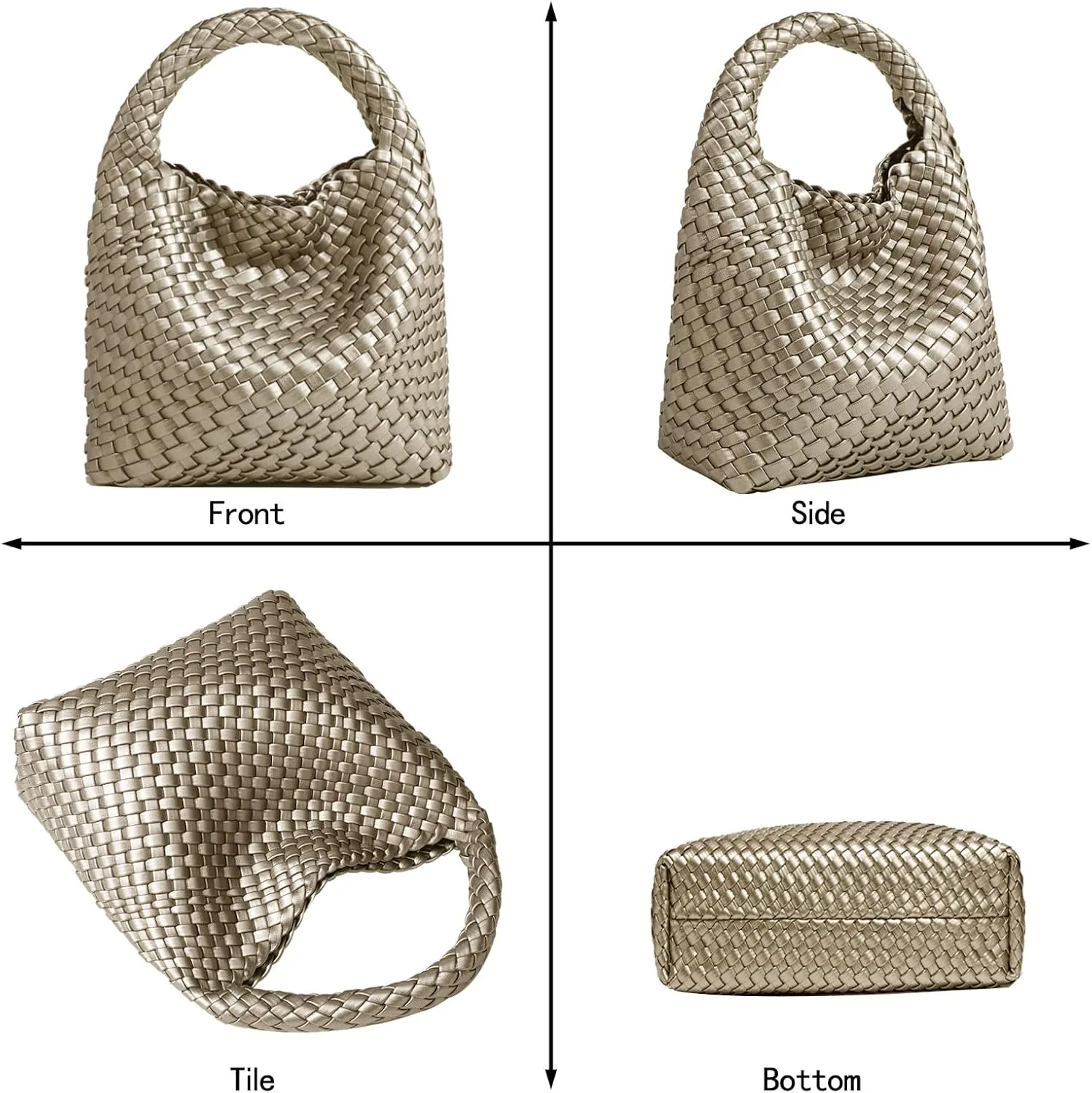 Woven Tote Bag For Women, Soft Foldable Top-Handle Wristlet Bag, Fashion Hobo Handbag, Composite Bag with Coin Purse