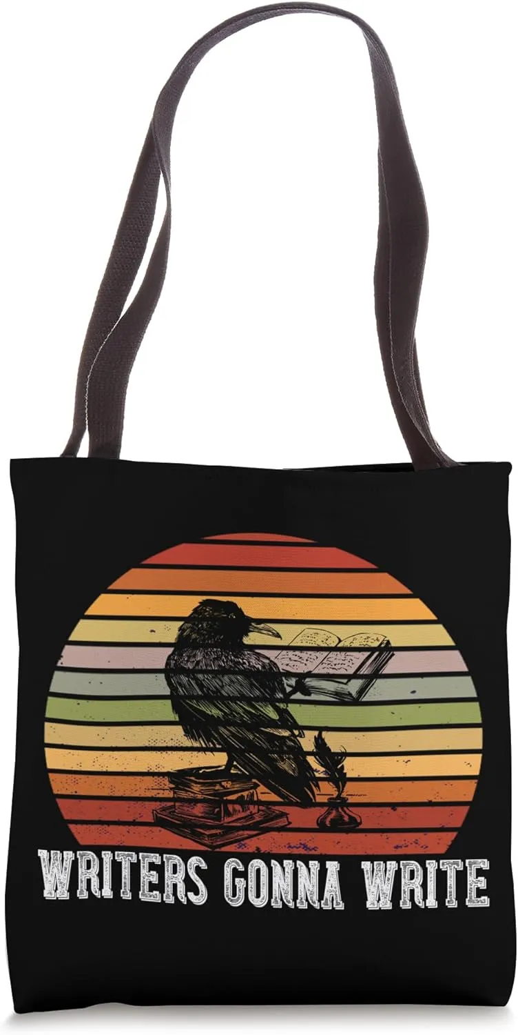 Writer Raven Retro Writers Gonna Write Writing Novel Tote Bag