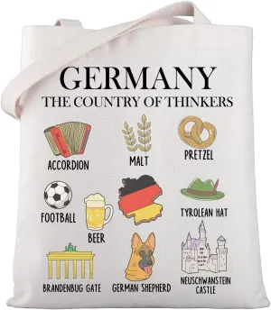 WSNANG Germany Travel Tote Bag Germany Culture Themed Reusable Grocery Bag Germany Vacation Souvenir Gift Deutschland Gift