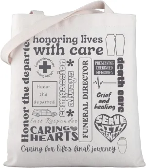 WSNANG Positive Quotes Funeral Director Tote Bag Honoring Lives With Care Shoulder Bag Mortician Reusable Grocery Bag