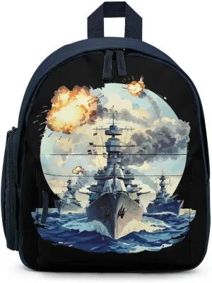 WW2 Warship Battleship Cruisers Naval Fleet Backpack Cute Mini Laptop Bag Travel Daypacks Adjustable Shoulder Strap Blue-style