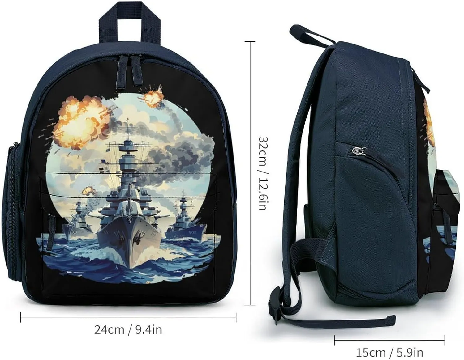 WW2 Warship Battleship Cruisers Naval Fleet Backpack Cute Mini Laptop Bag Travel Daypacks Adjustable Shoulder Strap Blue-style
