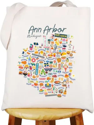 WZMPA Ann Arbor Michigan Tote Bag Ann Arbor Vacation Gift Ann Arbor Tour Reusable Shoulder Bag Ann Arbor Culture Gift